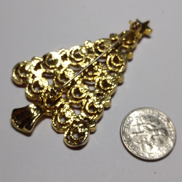 Vintage Xmas tree brooch w rhinestones - Picture 3 of 4